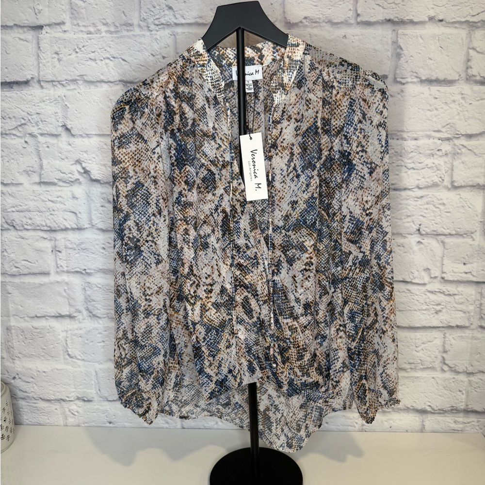 Veronica M Blue and Brown Snake Print Blouse